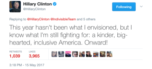 reincepriebus:  Hillary Rodham Clinton is back and part of The Resistance. Organizations mentioned: Onward Together Indivisible Team SwingLeft Color of Change Emerge America Run for Something 