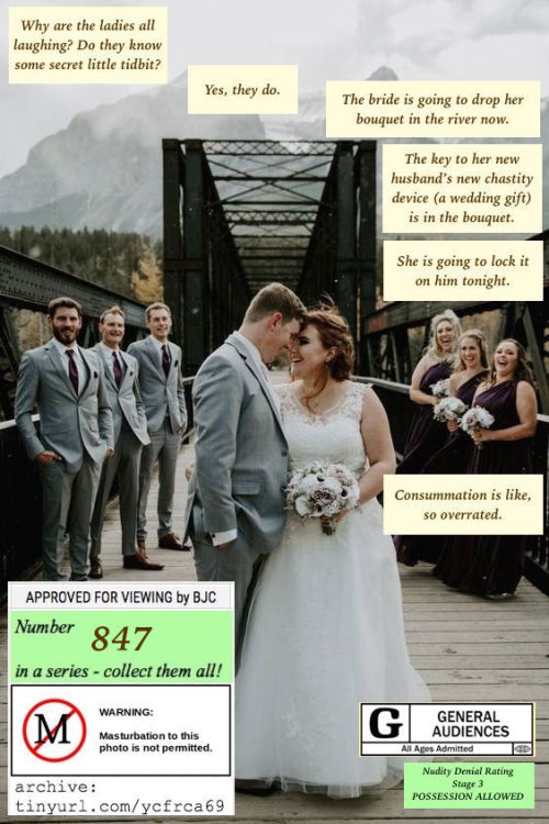 The bridesmaids are all delighted to see another woman make the best decision of her married life, because they already know that the way to a perfect husband is to cage him early and not let him out.Follow my original chastity captions at:https://origina