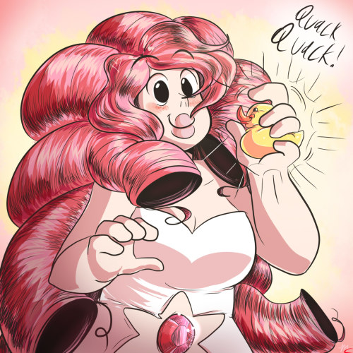 usagi911art:  I honestly didn’t expect to receive my new tablet so quick so yaaay~! And as a celebration I drew Rose Quartz having fun with a rubber duck. Why? ….Well why not. It makes me happy-  I love Rose Quartz so here ya go~