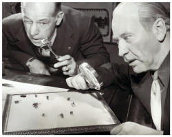 Weirdvintage:  Roy Heckler (Left) And His Flea Circus, 1951.  Heckler’s Father