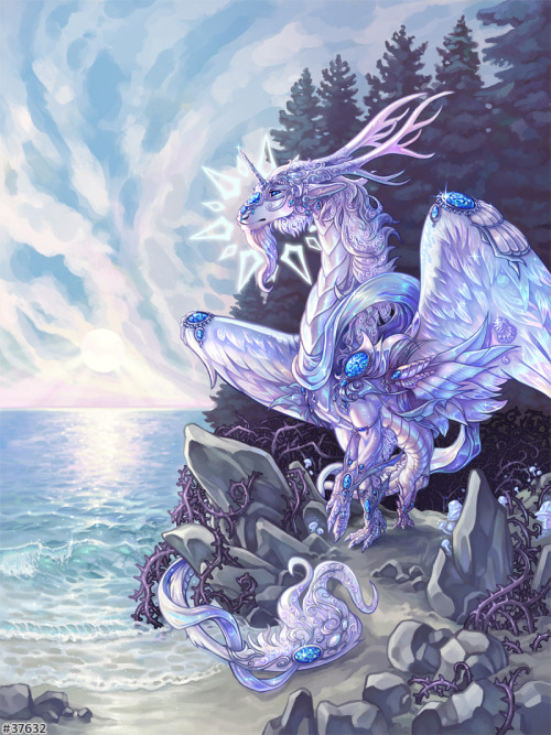 A commission for @pringularity-fr! Pastel, pearly dragons and ocean waves, a delight to paint.