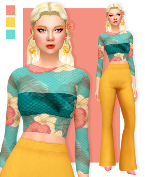 peachiiesims:  hair - earrings - eyeshadow - lip gloss - top - pants - heels - flower cc credit