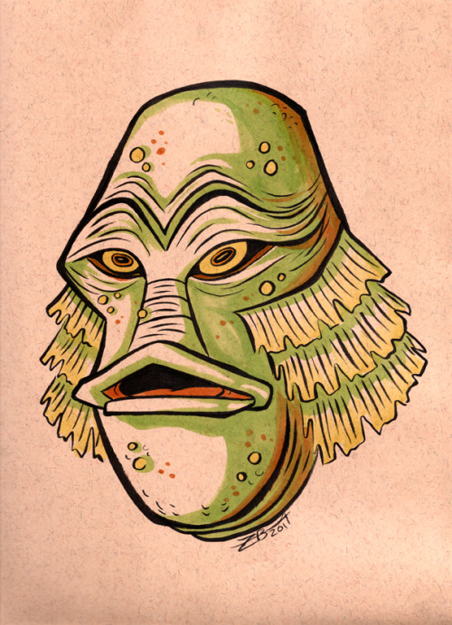 snaggle-teeth:  My pieces for the upcoming Creature from the Black Lagoon 60th Anniversary show! I drew these Gill-man portraits as he appears in each of his three films: The Creature from the Black Lagoon, Revenge of the Creature and the Creature Walks