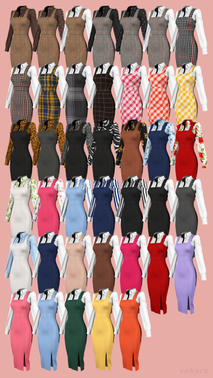 soboro-sims:[soboro] Simple Layered Midi One piece  New mesh 40 Swatch Clothing body All LODs TS4Do 