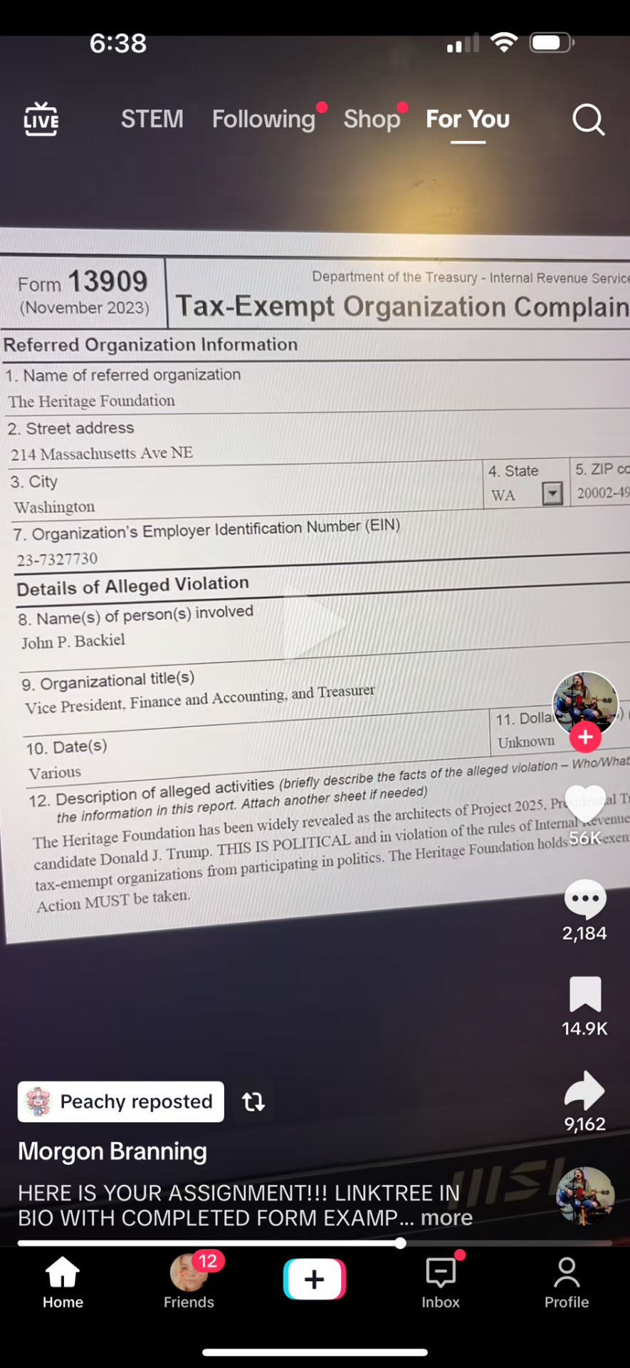 Google FORM 13909 And Fill It Out With This Information, Then Email It To Eoclass@irs.gov