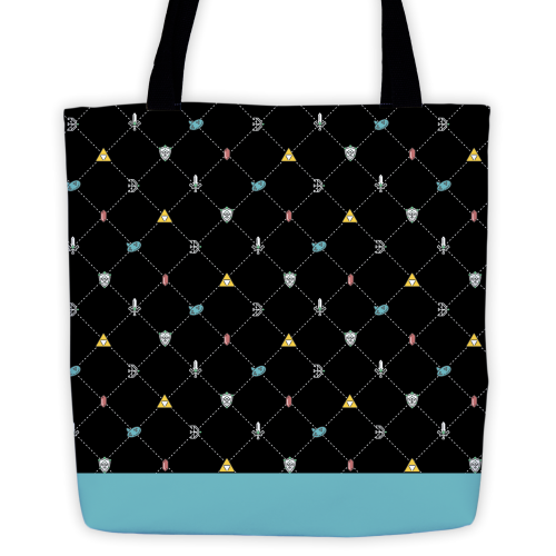 geek-studio:  Full Line of Studio Tote Bags!So far we have designs based on Avengers, Supernatural, Steven Universe, Legend of Zelda, and Pokemon. Do you have any suggestions for more fandom patterns to make into shirts and bags?  Yes they have in black!