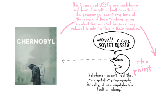 metalgirlysolid:  wheel-skellington:  🤡  This marxist chick is really enjoying a show that showcases exactly how corrupt and selfish the government of the Communist Soviet Union was. 