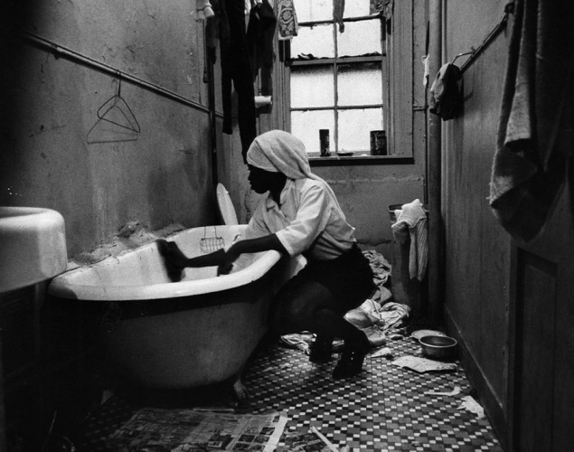 lostinurbanism:
“  “Rosie Fontenelle, 14, cleans out the bathtub in her family’s Harlem home in 1967.” ”