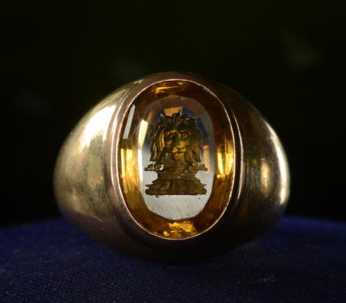 amortentiafashion:   19th Century Victorian Lion Intaglio Signet Ring, Carved Citrine available for 