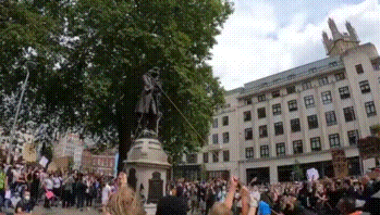 June 7 2020  - Black Lives Matter protesters in Bristol, UK, tear down the statue of 17th century sl
