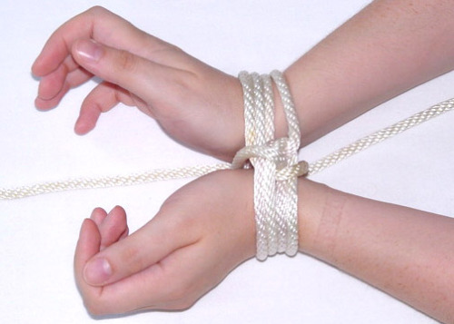 subnancy:  dare-master:  Modern Classic Tie Step 1  -  Start with standard length of rope (about 6-7 feet for wrists). Form a Lark’s Head. Step 2  -  Place the Lark’s Head over the wrists. Step 3  -  You now have a small measure of control