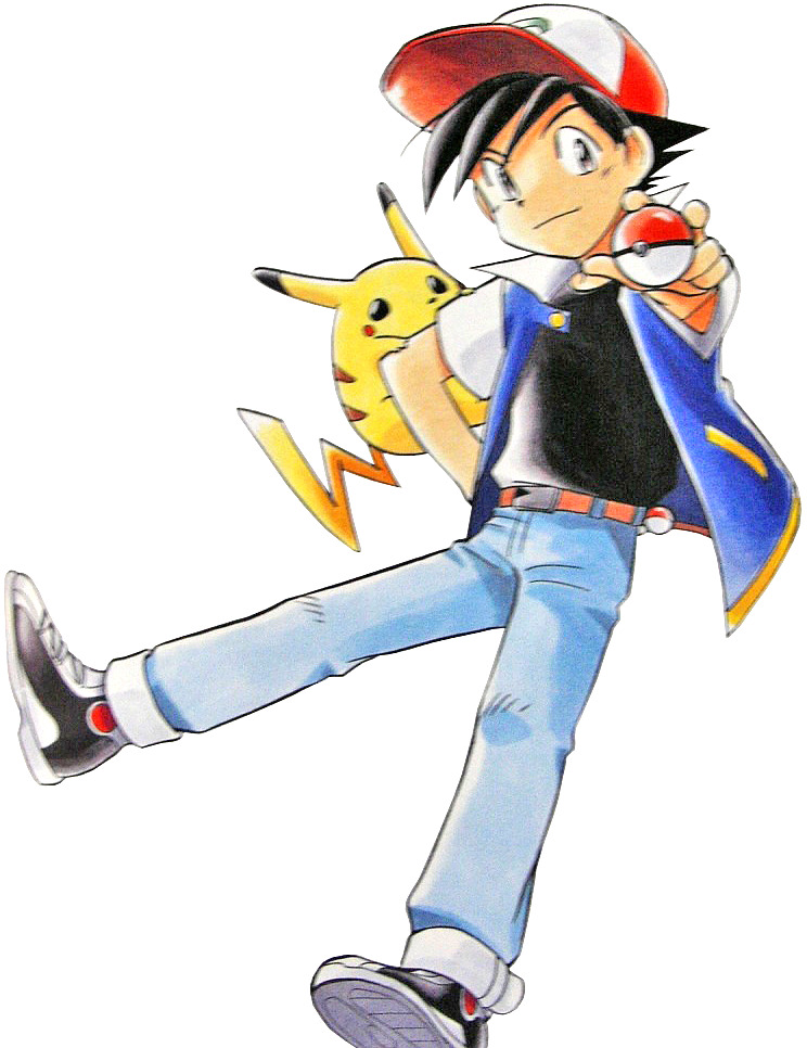 Ash (Satoshi) drawn by Mato, artist of the early Pokemon Adventures (Special) manga. (Source)