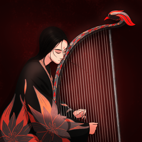 He can play the konghou peacefully now, thinking of the one who gave him the strings.