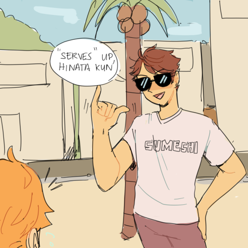 sgwrk:chapter 371 thoughts[id: an illustration of oikawa on a beach. he’s wearing sunglasses a