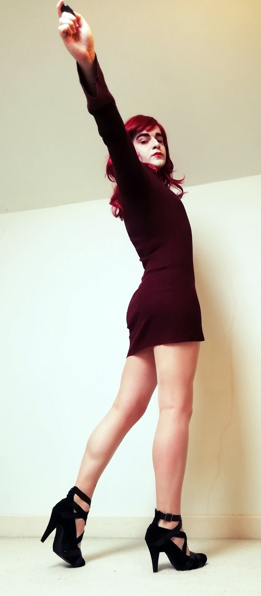 mariesvanitybin:  Long sweater dress and tan pantyhose, an autumn outfit I suppose