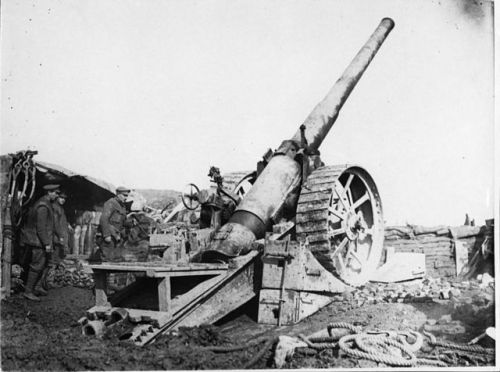 British 6 inch Mark VII gun at work, 1917