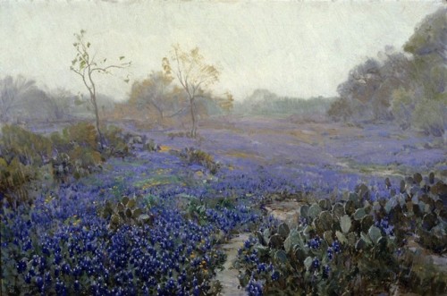 Bluebonnets and Cactus in the Rain, Julian Onderdonk, 1914