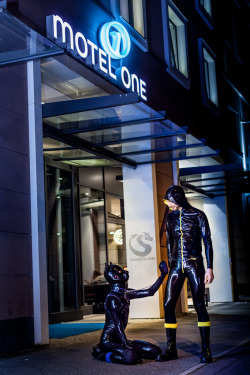 pupbolt:  The last pic from the walkies Mr Rubber Italy and I made through Berlin over Easter this year. I guess the next place you’ll see this image is Motel One advertising… ;-) (I’m Pup Bolt, @boltpup, kinkyalexc on Recon, He’s lycraboy77,