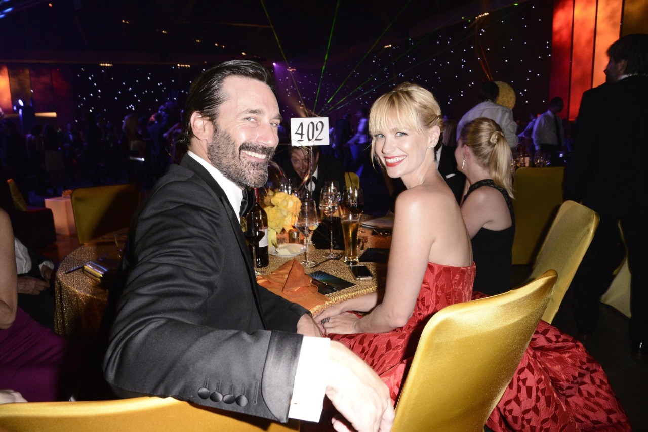 Jon Hamm and January Jones, at The 66th Primetime Emmy Awards afterparty, Aug 25, 2014.
(click the image for extremely high-res photo.)