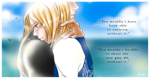 nehart82:  **Yuri Plisetsky Week**  DAY 2 - Family and Friends (17.03) This is a Otayuri scene from a fanfic (just in italian, unfortunately!) I’m writing. It’s set during Gran Prix Final (episodes 10-11-12), Yuri an Otabek are on Barcelona’s seafront