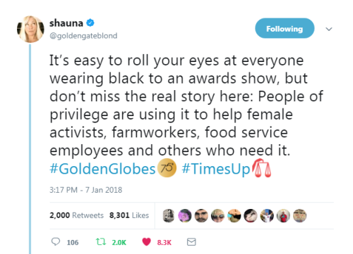 “It’s easy to roll your eyes at everyone wearing black to an awards show, but don’t miss the real st