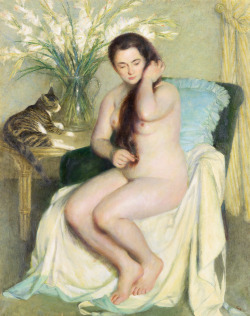 swanngalleries: JOHN KOCH Nude with Cat. 1941. 