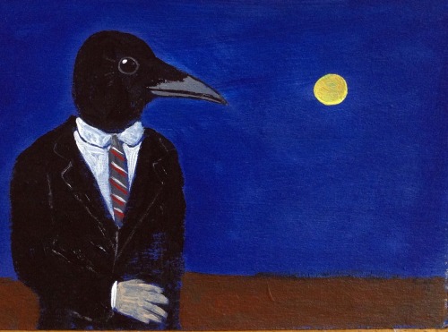 Suit crow, acrylic painting on cardboard