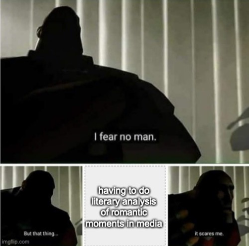 [ID: A four panel meme. In the first panel, a man in shadow says “I fear no man“. In the next panel 