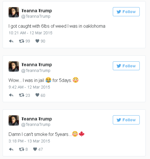 darkmcsexy:  thisiselliz:  ovo-enjay:  56blogsstillcrazy:  They arrested the wrong trump #FreeTeannaTrump    Free her   Its just plants 😑  #FreeTeannaTrump