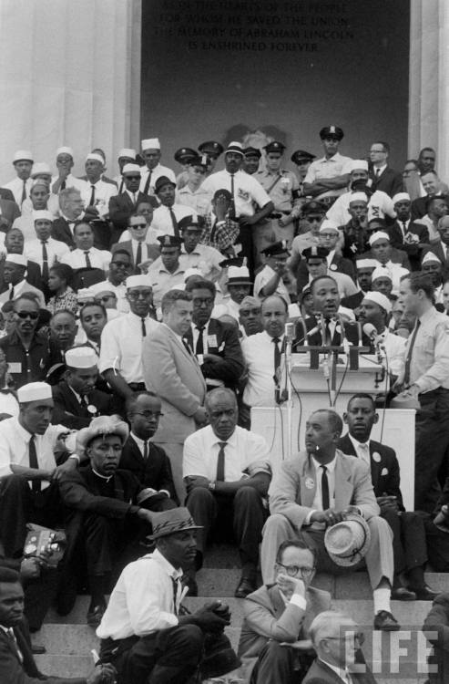 Dr. Martin Luther King Jr. speaks on the steps of the Lincoln Memorial during the March on Washingto