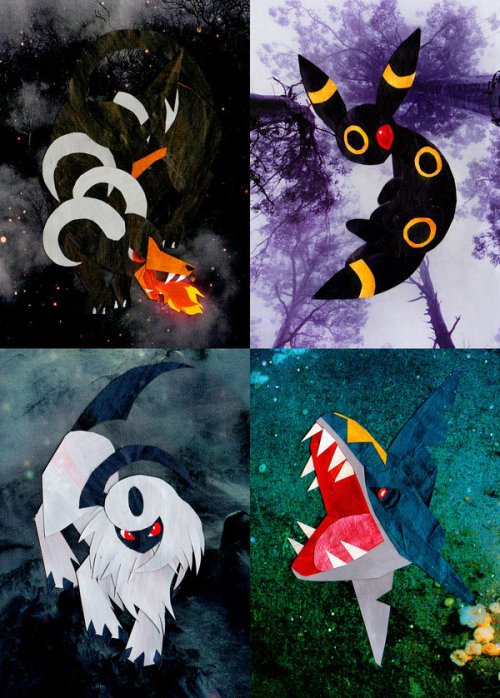 alternative-pokemon-art:ArtistMixed-media art of some Dark-type Pokemon by request. I love these pic