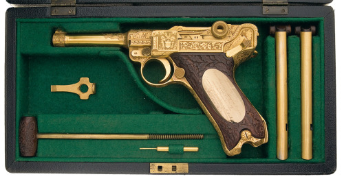 A cased, gold plated, and engraved Luger pistol presented to German Ambassador Franz Von Pappen by F