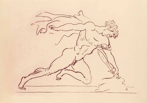 Arno Breker (German, 1900-1991), Ajax the Great, son of the king of Salamis, 1988. Etching in red on paper, 20.5 x 29.4 cm (45.5 x 50 cm)