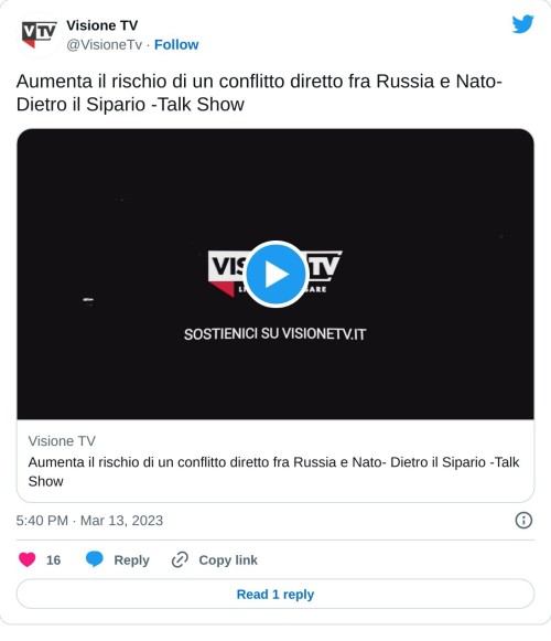 Aumenta il rischio di un conflitto diretto fra Russia e Nato- Dietro il Sipario -Talk Show https://t.co/rZ0xW1khZ7  — Visione TV (@VisioneTv) March 13, 2023