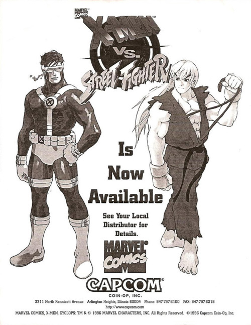 videogameads:  X-MEN VS. STREET FiGHTERCapcomArcade1996 Source: flyers.arcade-museum.com 