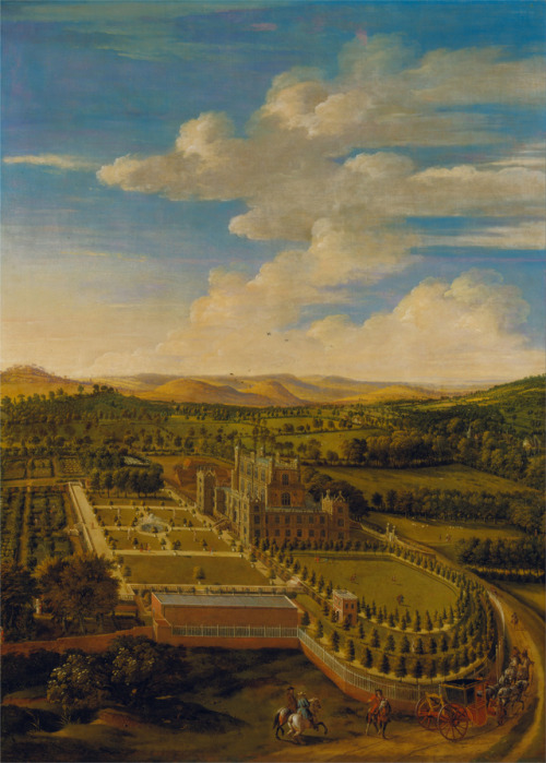 Vista de Wollaton Hall y sus jardines por Jan Siberechts, 1697.