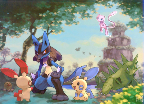 Lucario & Mew (2005) Illustrator: Ken Sugimori