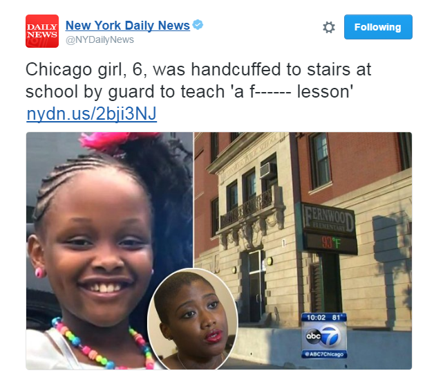 Girl was handcuffed under stairs by a security guard at school