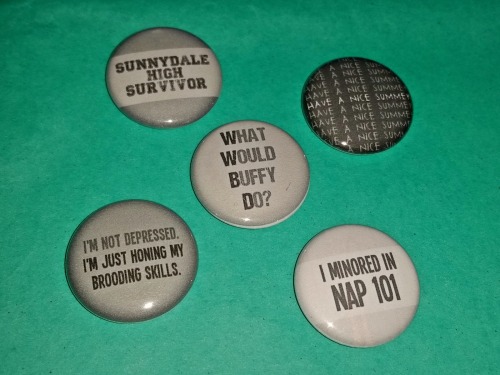  Buffy the Vampire Slayer-Inspired 1-inch Buttons $1.50 each on Steampunk Pomegranate on Etsy.