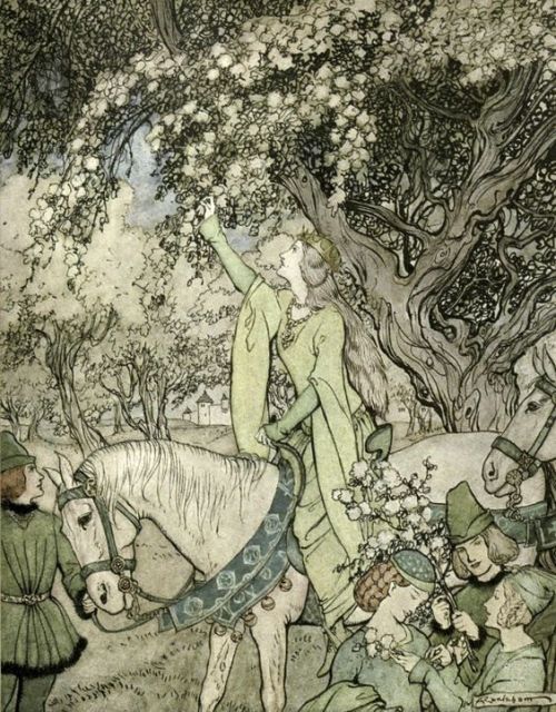 “How Queen Guenevere rode a-Maying into the woods“ - Art by  Arthur Rackham