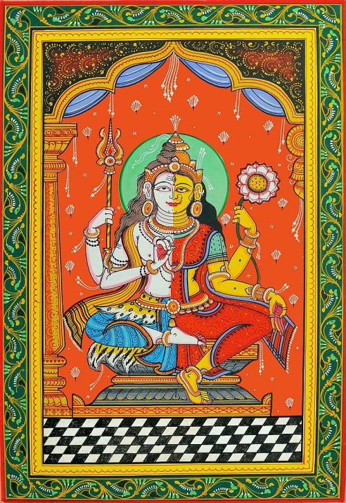 hinducosmos:Shiva Shakti ArdhanarishvaraWater Color Painting on Patti Artist: Rabi Behera (via Exoti