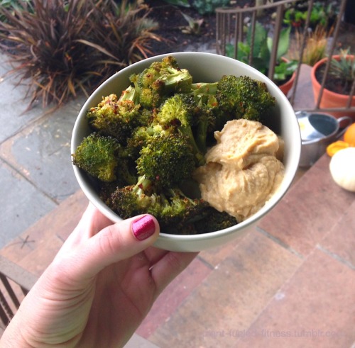 Roasted Broccoli with Hummus.