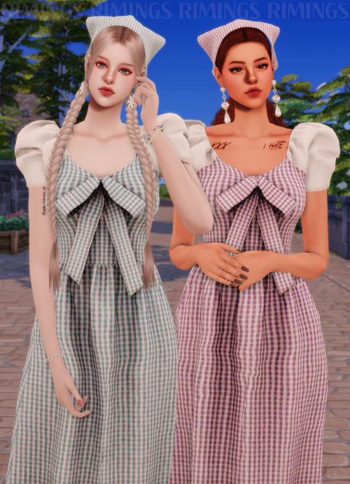 [RIMINGS] Cottage Living Ribbon Dress &amp; Hair Scarf - DRESS / HAT- NEW MESH- ALL LODS- NORMAL MAP