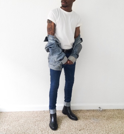 2jam4u:  vintibranson:  Couldnt decide between leather or denim  get you a man who can do both