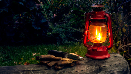 Warm light of an old fashion lantern :) and a great Knife from Helle Knives, a Temagami blade with c