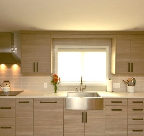 Kitchen Pantry BurlingtonA Mid-sized Modern L-shaped Kitchen Pantry Design Example With A Farmhouse Sink,