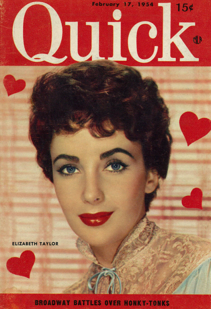 theniftyfifties:  Elizabeth Taylor on the cover of Quick magazine, 1954. 