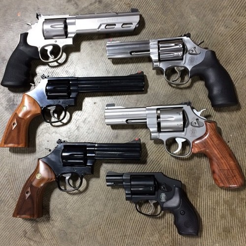 gunblr:  [Top down: 629Competitor, 686, 586, 625JM, 586, 442.] #SmithandWesson #Revolvers #America #calguns #classic #gunblr #tacxlife #dnn #networksolutions #guns  (at Riflegear.com)