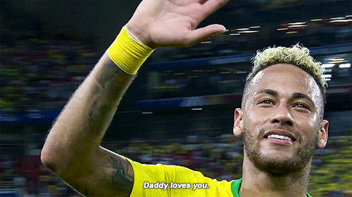 neymarjrs:Neymar Jr greets his son in the crowd after Brazil qualifies for the Round Of 16 during th