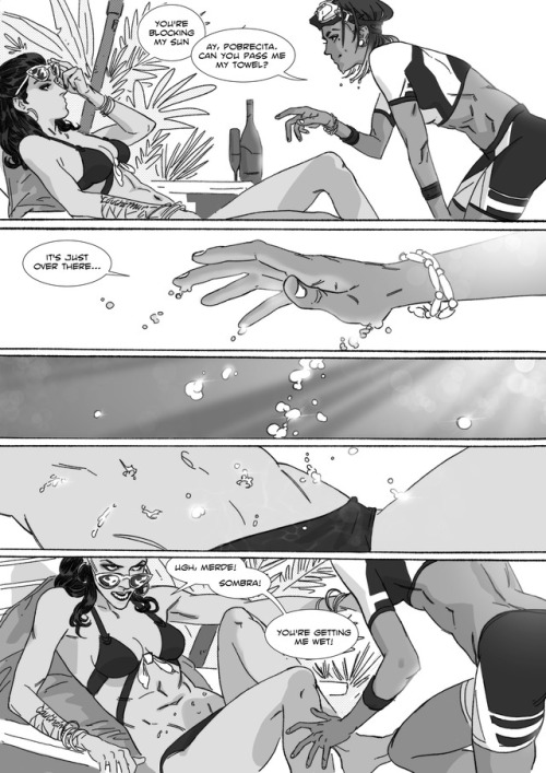 pretend-animator: A silly lil Spiderbyte comic I started this when summer games began. Decided to finish it (and I wanted to draw Widowmaker in a bikini) 